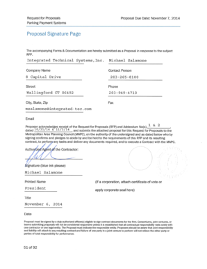 Proposal signature page