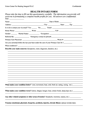 Patient intake form 