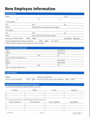 New employee form